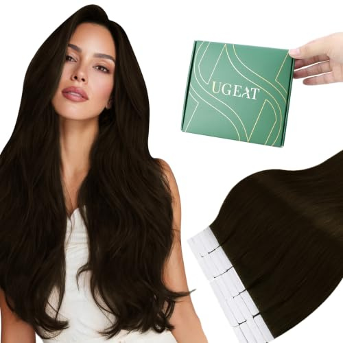 Ugeat Tape Extensions Echthaar Braun 60 cm Remy Glatt Haar 50G 20 Stück #4 | Tape in Extensions Echthaar Braun, Remy Echthaar, Schokobraun, lange glatte Haare, Weich, für Events und Hochzeiten
