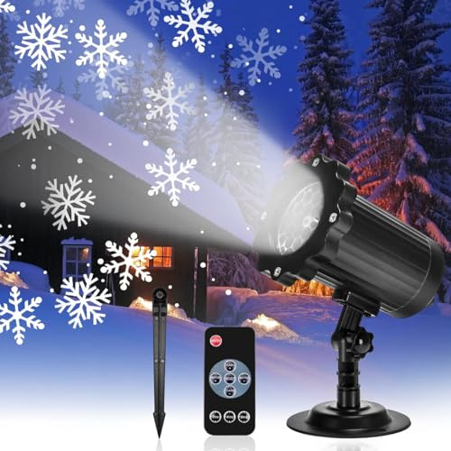 Proiettore Luci Natale Esterno, Proiettore Fiocchi Neve con Telecomando & 3 Timer, Decorazione Natalizia Interno Esterno Impermeabile IP65 per Giardino D'Inverno Festa