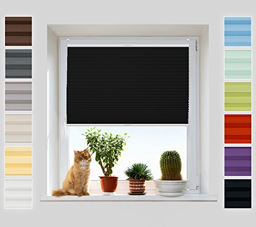 Plissee Ohne Bohren Klemmfix, Schwarz 25x110 cm, Jalousie mit easyfix Metall Klemmträger | Pearl Stoffkollektion | Leicht zu montieren | Faltrollo Sichtschutz, Sonnenschutz, Fenster