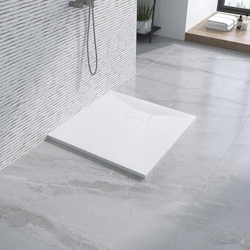 Duschwanne 90x90 cm ebenerdig Steinoptik Anti-Rutsch Zuschneidbar ohne Siphon und Ablaufgarnitur