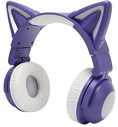 LCCEERD BT5.0 Gaming Headphones, Stereo Gaming Headphones with Microphone for Smartphone Tablet Laptop TV Music Players, Headset with 7 Colours LED Cat Ears for Girl, Cat Lover (Purple)