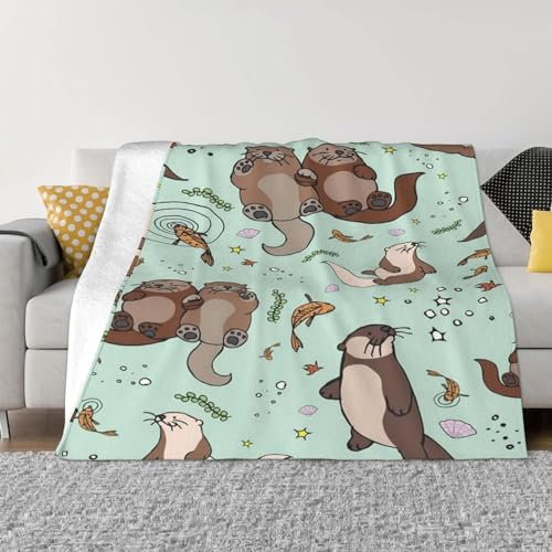 Kuscheldecke 80 x 150 cm 3D Süßer Otter Decke Flanell Fleecedecke Weich Warm Flauschig kuscheldecken Süßer Otter Wohndecke Decken für Sofadecke Couchdecke, Kinder Erwachsene F369