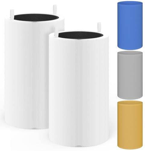 XBWW 2 Packs 411 Replacement Filter Compatible with Blue Pure 411, 411+, 411 Auto & Mini Air Purifi-er with 3pcs Outer Cloth Pre-Filter Cover