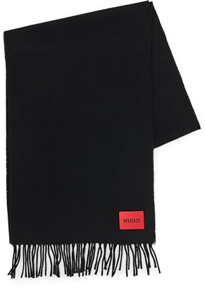HUGO Bufanda de lana con flecos trenzados, grosella negra, PCE., Negro Corriente, talla única