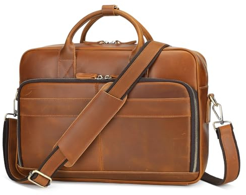 VINBAGGE Sac Business Mallette Homme Cartable Sacs Business en Cuir Véritable 14 Pouces Porte Document Sac de Messager Sac à Bandoulière d'affaires