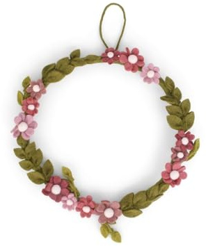 Kranz, Filzkranz, Frühlingsdekoration, Blumenkranz, Türkranz, Fairtrade, Handmade, Gry & SIF, Geschenkidee, Geburtstagsgeschenk (rosa)