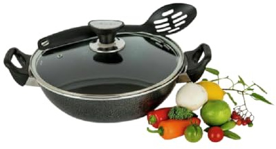 UWEVO Non-Stick Deep Frying Pan Wok – Aluminium Stir Fry Pan with Glass Lid – Induction Base – 30cm Cooking Wok for Gas, Electric & Ceramic Hobs – Lightweight & Easy to Clean