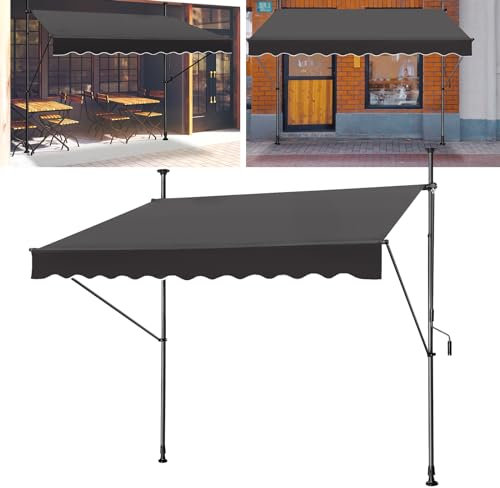 LILIIN Klemmmarkise mit Handkurbel Einziehbar, Balkonmarkise ohne Bohren, Höhenverstellbar Markise Balkon Sonnenschutz UV-Schutz Regenschutz, 250 x 120 cm, Anthrazit