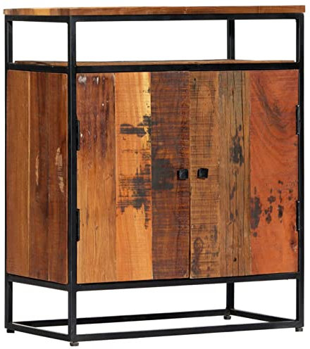 ShCuShan Beistellschrank 60x35x76 cm SchräNkchen Flur Schrank Wohnzimmer Schrank Sideboard Wohnzimmer Massives Altholz und Stahl