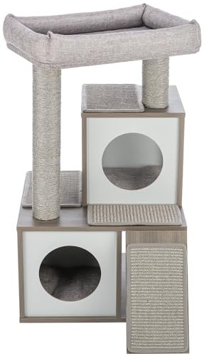 TRIXIE Mali 86,4 cm Kratzbaum Modern Holz Katzenturm Sisal Kratzbäume & Pads 2 Höhlen Sisalrampe Gemütliches Bett