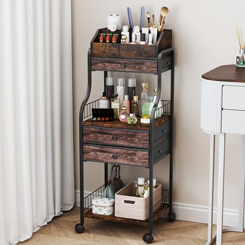 HapiRm Floor Makeup Organizer Storage - Vanity Skincare Make Up Organizers and Storage with Drawers, Cosmetics Display Cases Holder for Skin Care Nail Polish Perfume Makeup Brush