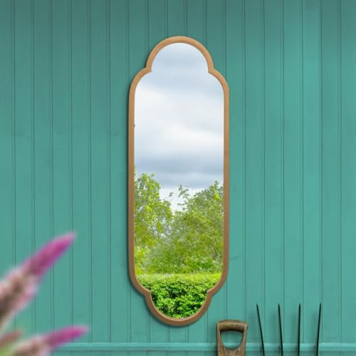 The Duplici - New Gold Metal Framed Double Arched Oval Garden Wall Mirror 40 X 14 (102CM X 35.5CM)