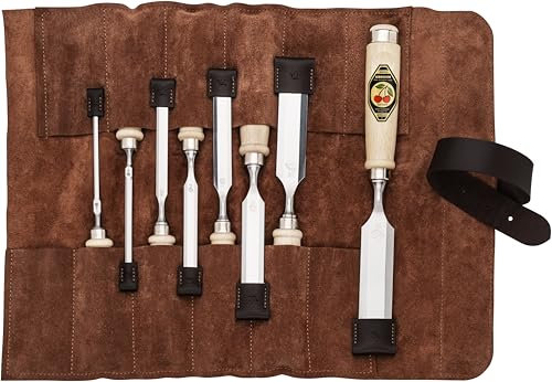 KIRSCHEN Set di scalpelli – Set composto da 8 scalpelli (4, 6, 10, 12, 16, 20, 26, 30 mm) e borsa in pelle scamosciata, 8 pezzi 1131002