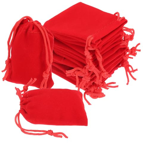 QUARKZMAN 20uds Terciopelo Bolsas con Cordones 2 x 2,8 Pulgadas Pequeñas Joyería Bolsas Regalo Bolsas para Joyas Embalaje Organización y Almacenamiento, Rojo