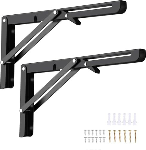 Faltbare Regalträger, Metall klappbar Eckig Tischhalter, Wandbodenträger für DIY Träger, Haus, Küche, Klapptisch (500 mm, schwarz)