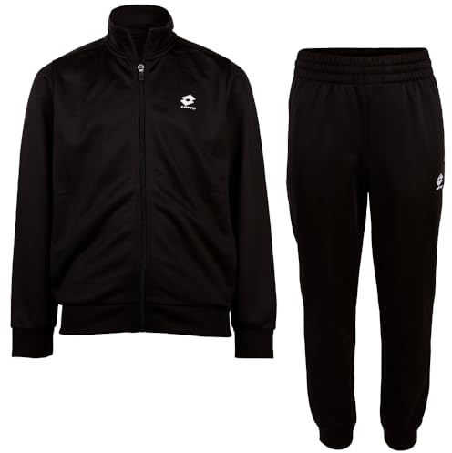 Lotto Trainingsanzug Kinder Schwarz in Größe 158-164 I Jogginganzug Kinder Regular Fit, 100% Polyester I Unisex Sportanzug für Jungen & Mädchen I Elastischer Bund & praktische Seitentaschen