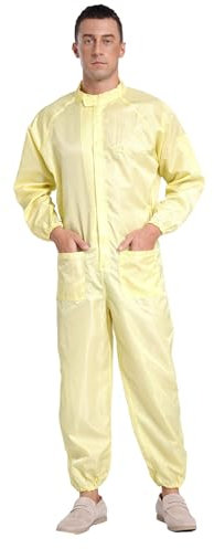 Alvivi Herren Arbeitsoverall Schutzanzug Antistatischer Overall Ganzkörperanzug mit Reißverschluss Einteiler Bodysuit Jumpsuit Werkstatt Anzug Arbeitskleidung Gelb M