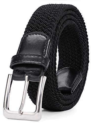 VONMELLI Cintura Elastica Uomo Intrecciata Cintura Uomo in Tessuto Cinturino Elastica Intrecciata Regolabile Casual Cinture Vintage Cinture Da Golf per Jeans Nero S