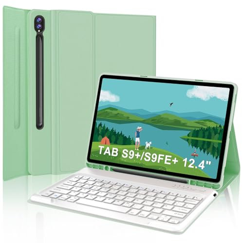 IVEOPPE Tastatur für Samsung Galaxy Tab S10+/S9FE+/S9+, Hülle Tastatur Kompatibel mit Samsung Tab S9/S9FE/S10 Plus 12.4 Zoll 2023/2024, Bluetooth Magnetisch mit QWERTZ Layout, Minzgrün