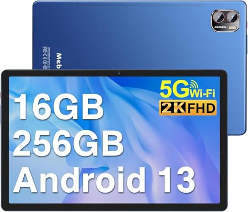 Tablette Android Tablette 10.36 Pouces Écran 2K, 16 Go RAM+256 Go ROM (TF 1 to), Octa-Core 2.0 GHz, 5G WiFi / 5+13MP / 8600mAh / Bluetooth / Certifié GMS / Tablette avec Coque de Protection - Bleu