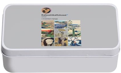 Fabulous Boite en Métal Gris - Hokusai Réseaux Sociaux Peinture Estampe Art Japon - 11 x 18,5 x 5,5 cm - Boite de rangement, clé, outils, boite à Lunch, Sucre, Biscuit