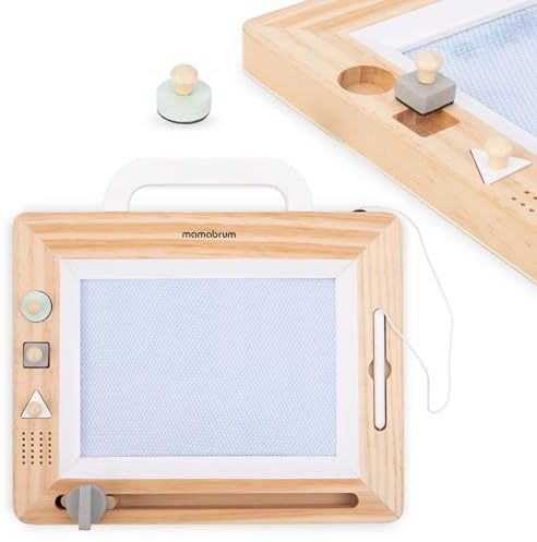 Mamabrum MAM208 Holz-Zeichentafel Set mit 3 Stempeln, Magnetstift & Löschfunktion - Pädagogisches Spielzeug für Kreativität & Zeichnen - Ab 3 Jahren (5 Teile)