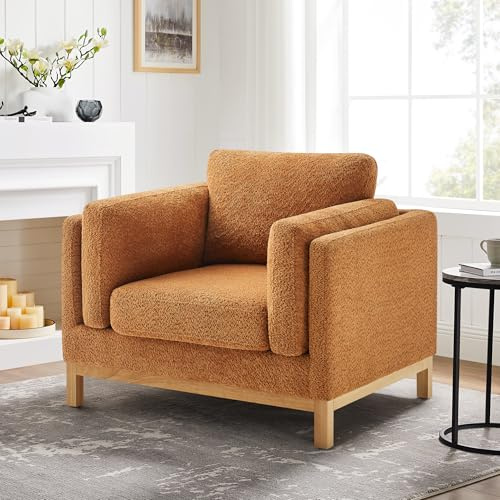 VANOMi 41.34 Oversized Accent Chair, Upholstered Armchair with Solid Wood Legs Living Room Chairs with Wide Armrest Pads, Reading Chair for Bedrooms, Apartments, Living Rooms, Offices（Curry）
