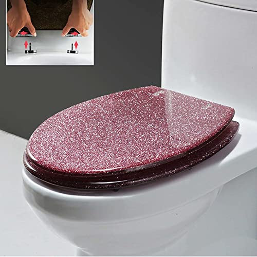 Toilet seat Soft Close Toilet seat Black Toilet Seat Cover, Toilet Seat Glitter Toilet Seat Slow Close Toilet Seat Round, Top/Bottom-Fixed, Quick Release Easy Installation and Cl，Orange