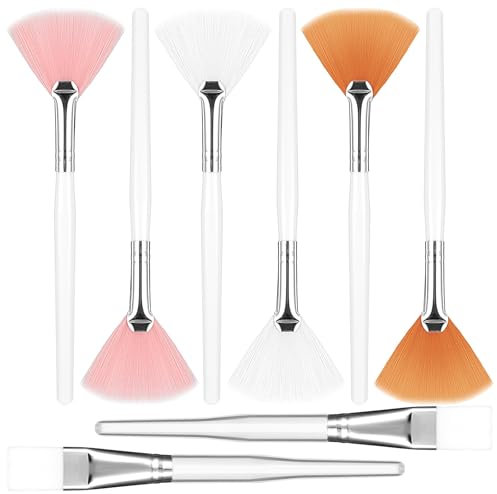 oruola 8pcs Face Mask Applicator Soft Brush,Soft Fan Brushes for Facials,Makeup Brushes with Clear Plastic Handle for Applying Mask Mud Cream Makeup(Pink,Yellow,White)