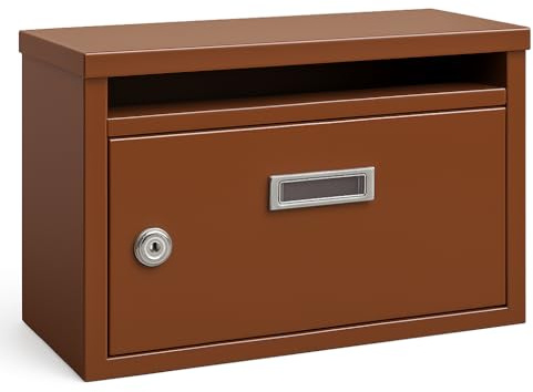 Cassetta della posta cassetta postale per le lettere rettangolare in metallo verniciato per esterno con serratura e chiave cassetta delle lettere 30x20x10 cm (Marrone)