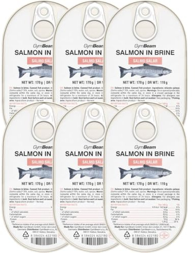 GymBeam Lachs in Salzlake - Verzehrfertiges atlantisches Lachsfilets, reich an Geschmack & Nährstoffen, aus Norwegen, glutenfrei, laktosefrei, GVO-frei (170 g (6er pack))