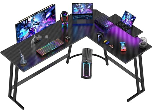 Devoko 170 x 130 cm Scrivania Gaming Angolare, Scrivania Angolare con Supporto per Monitor per Lo Studio, Il Gioco E Il Lavoro, Scrivania Gaming Ergonomica(Carbonio Nero)