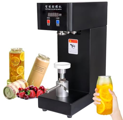 Automatic Can Sealing Machine, 180W Can Seamer Can Sealer with Intelligent Panel & Counting, 5.5cm Caliber Tin Can Sealer Height Adjustable Bottle Capping for Milk Tea Coffee Pop PET Cans,Black-110V