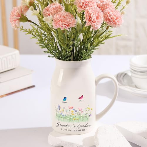 Jeweidea Personalisierte Keramikvase mit Gravur Namen Foto Geschenk für Mama, Geschenk für Oma, Muttertagsgeschenke für Mama, Weiße Blumenvase Esstisch Wohnzimmer Dekoration (Schmetterling 4)