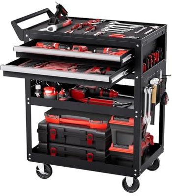 VEVOR Werkzeugwagen 785x450x945 mm, 181 kg Tragkraft, Werkstattwagen mit 2 Schubladen, Aufbewahrungs-Organizer für Mechanikerwerkzeuge, für Garage, Lager & Reparaturwerkstatt, Schwarz