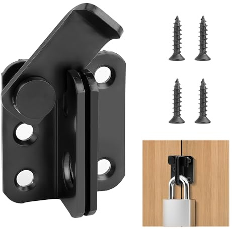 Heveer Verrou Porte Loquet de Porte en Acier Inoxydable Serrure de Porte avec Trou de Serrure Vis pour Porte Clôture Fenêtre Noir (45x40mm)