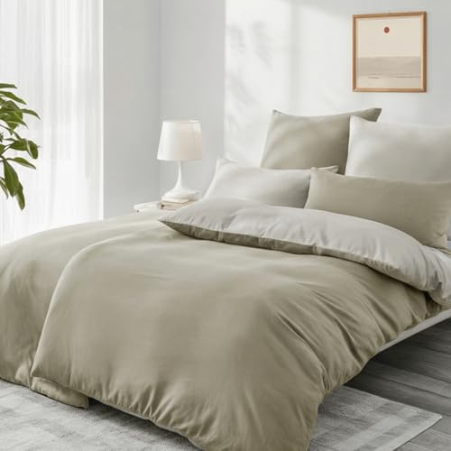 Aisbo Bettwäsche 135x200 4teilig Taupe Beige - Bettwäsche Sets 2 Bettbezüge 135x200 cm + 2 Kissenbezüge 80x80 cm, ÖKO-TEX Wendebettwäsche Weich Mikrofaser mit Reißverschluss