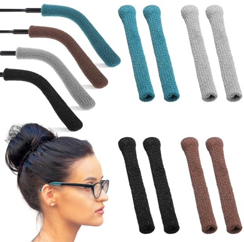 KFHENSOMR Eyeglass Ear Cushions, 8pcs Soft Knitted Cotton Ear Pads for Glasses, Eyeglass Pads Behind The Ear, Elastic Anti Slip Glasses Arm Covers for Glasses Sunglasses