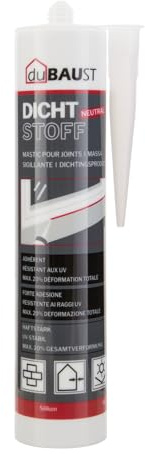 dubaust BAB24 Bausilikon, Elastischer 1K Dichtstoff, für Innen und Außen, UV-stabil, Neutral, sehr starke Haftung, 300ml Kartusche (Transparent, 1x)