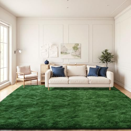 JOYARR Hochflor Wohnzimmer Teppich, Flauschig Waschbar rutschfest Moderne Teppiche Groß für Schlafzimmer Büro Esszimmer Kinderzimmer Spielzimmer, 200x290 cm, Dunkelgrün