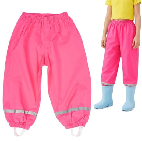 Zouwel Unisex Regenhose Kinder Matschhose Ungefüttert-Winddichte & wasserdichte Regenkleidung für Jungen und Mädchen-Ideal für Regen und Matsch (DE/NL/SE/PL, Numerisch, 134, 140, Regular, Rosenrot)