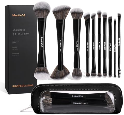 MAANGE 10 Stück Make-up Pinsel Set - 20-in-10 Duo-End Pinsel Foundation Concealer Lidschatten Blender Professionelle Schminkpinsel Set mit Tasche