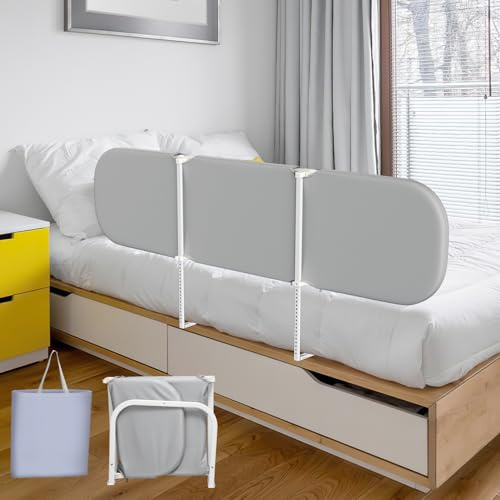 Peviasot Bettgitter, Rausfallschutz Bett mit 150 cm, Rausfallschutz für Kinderbetten, Höhenverstellbares Kinderbettgitter, klappbares Bettschutzgitter, Grau