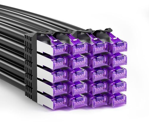 FGB 10 Gbps Patchkabel 0,25m x20, RJ45 Netzwerkkabel CAT 7- Schwarz | SFTP PIMF Schirmung, Kupferkabel Ethernet Kabel 25cm, Netzwerkschrank-Organisation, DSL LAN Kabel Kurz CAT7 CAT6 CAT5