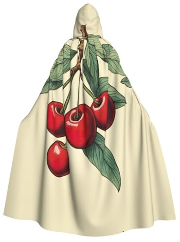 DUWAA Bonito disfraz de túnica de mago con estampado de cerezas rojas para hombre, disfraz de Halloween, uniforme medieval, capa de mago