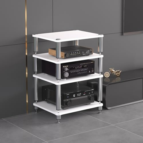 ZUGIATP Mobiletto AV HiFi A 3 Ripiani Ripiano In Legno Supporto Per Giradischi Mobile Stereo Sound Tower Rack Portaoggetti Per Console Multimediali(White,Four layers)