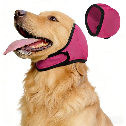 Dog Snood Ear Protectors, Waterproof and Adjustable Dog Ear Protectors for Noise Protection, Calming, Anxiety Relief, Grooming and Swimming, Polyester, Rose Red, S