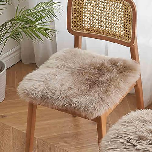 Wolle Stuhlkissen Seat Cushion Bequem Weich rutschfest Sitzkissen Schaffell Sitzpolster Autositzkissen Esszimmerstuhl Balkonstuhl Terrassenstuhl Bürostuhl Sitzauflage(Braun,Quadratisch 55x55cm)