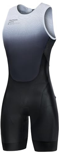 Santic Men's Triathlon Suit Sleeveless One-Piece Tri Suit with Padding & Rear Pockets | Swim, Bike, Run Gear（US-M） Black