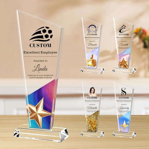 NGBEWU Personalisierte Trophäe | Individuell Gravierte Kristallplakette mit Text/Logo/Foto | Für Fußball, Unternehmen, Sport & Akademie | Dankesgeschenke inklusive Box